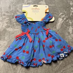 Oodles Dog Dress Small Cherry Print Blue Ruffle Tutu Pet Apparel 10–18 lbs NWT